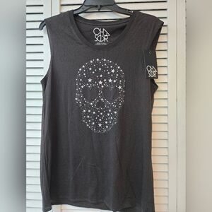 Mens Chaser Muscle Tank Starry Skull. Stars Actually Sparkle. Heart Shaped Eyes.